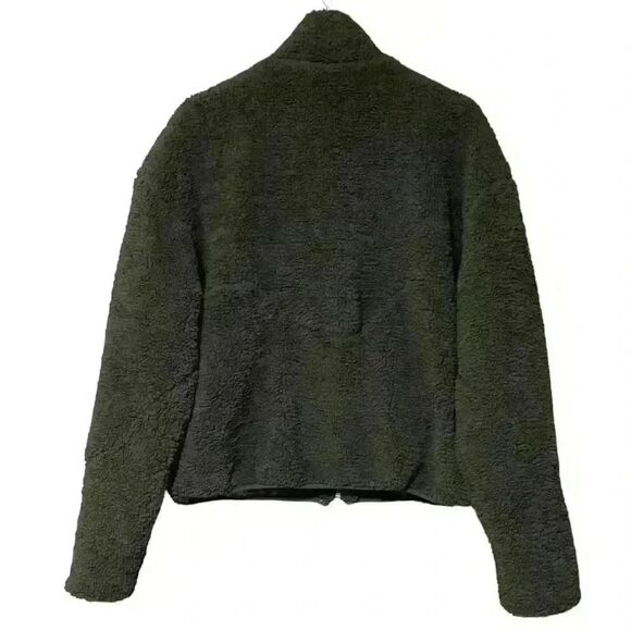 Reternity Deep Pile Jacket S Olive Green Cozy Fleece Standing Collar Pockets NWT - Picture 4 of 12